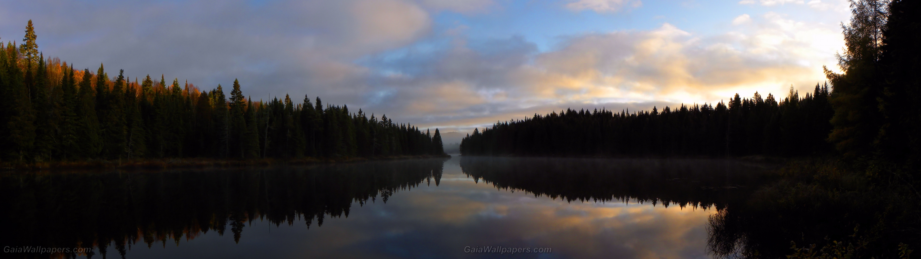 Sunrise in the forest reflected on a calm lake - Free desktop wallpapers
