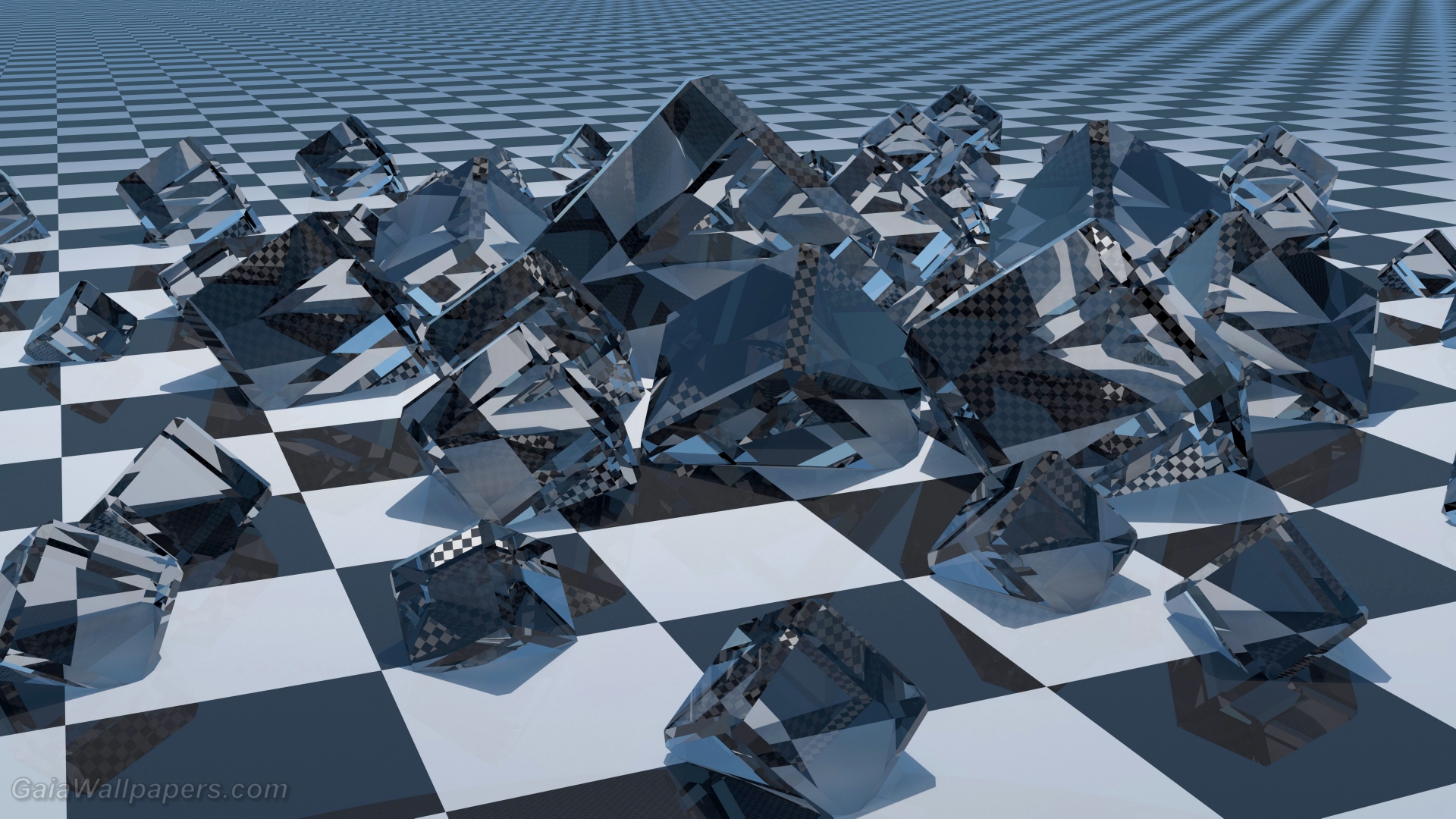 Glass cubes on the checkerboard - Free desktop wallpapers