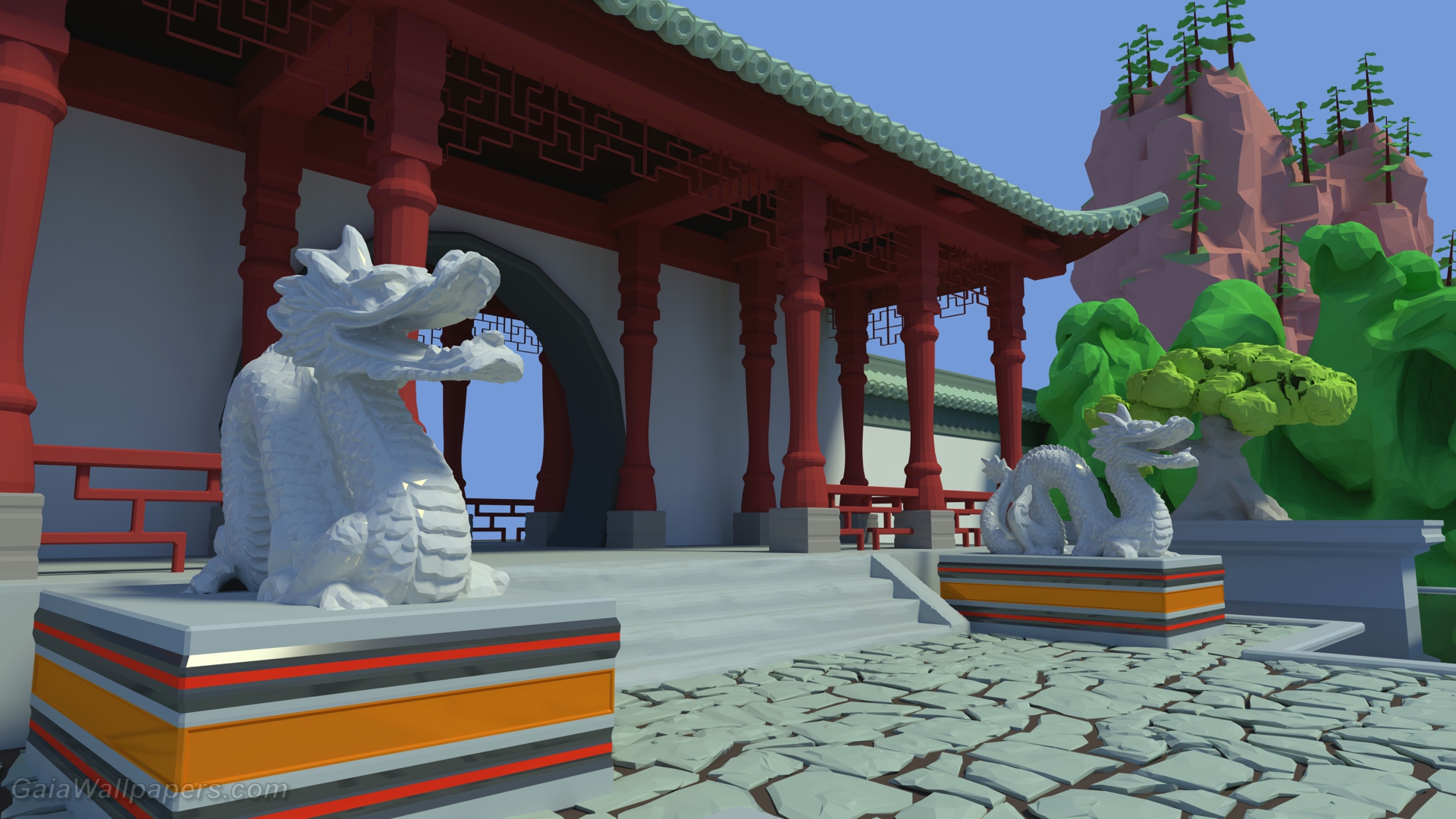 Chinese dragons guarding the garden gate - Free desktop wallpapers