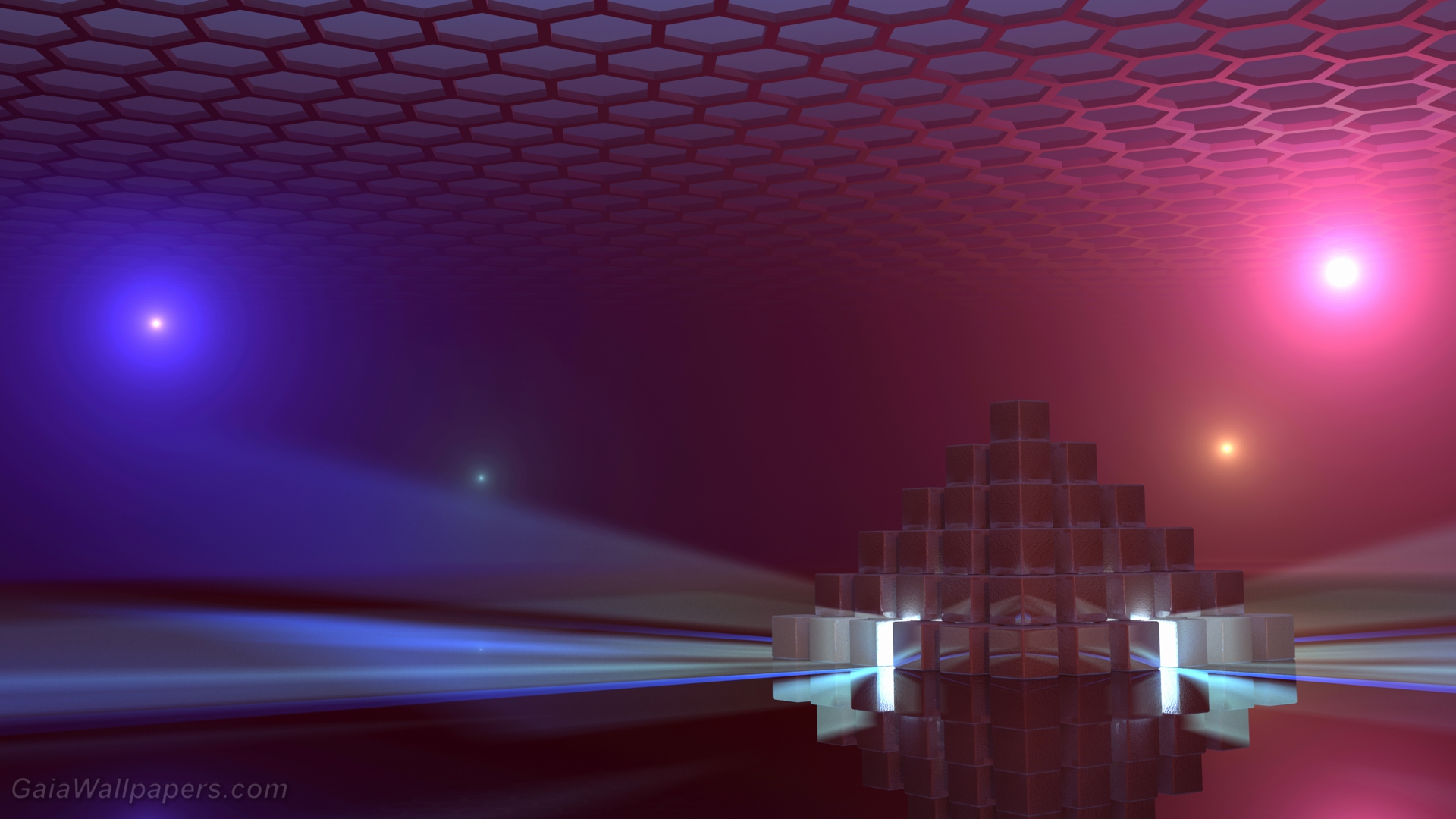 Energy light emanating from the cube pyramid - Free desktop wallpapers