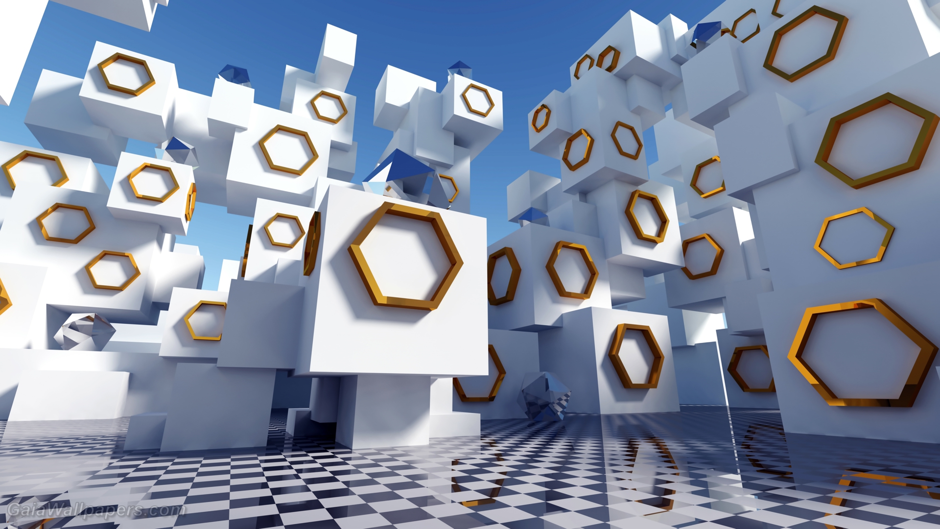 Mysterious cubes stacked up with symbols - Free desktop wallpapers