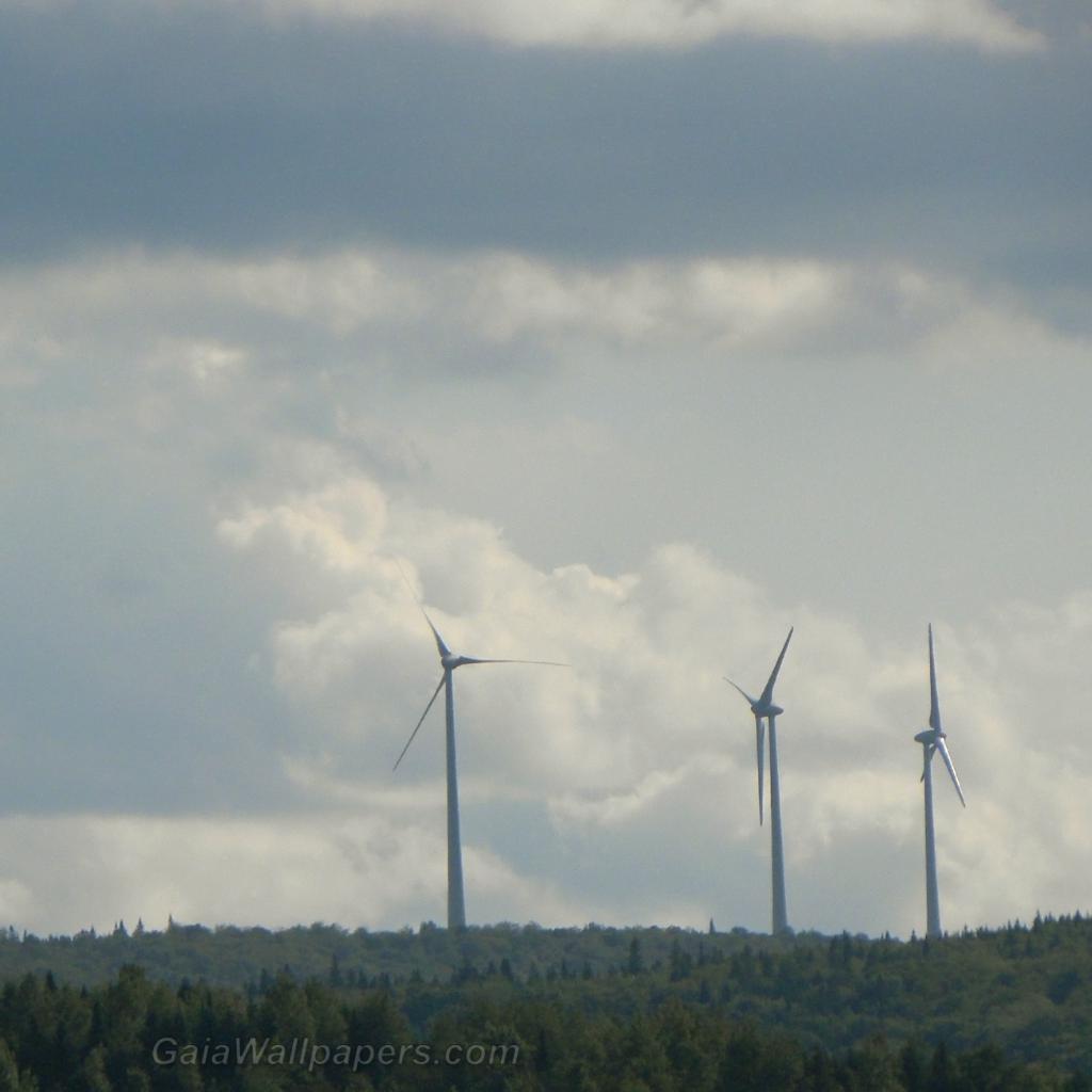 Éoliennes sur la montagne par une journée nuageuse - Fonds d'écran gratuits