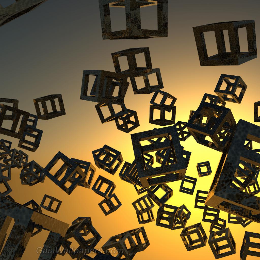 Structure de cubes dans un coucher de soleil virtuel - Fonds d'écran gratuits