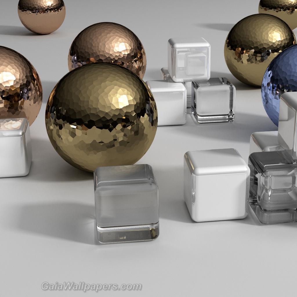 Metallic spheres in a virtual environment - Free desktop wallpapers