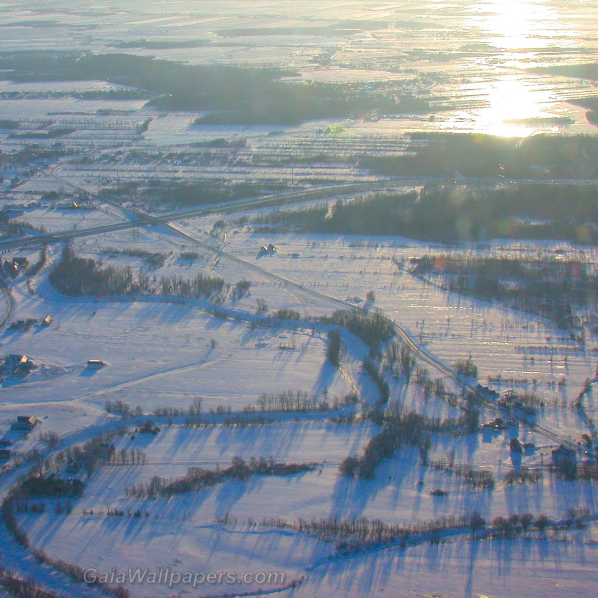 Terres agricoles couvertes de neige vues des airs - Fonds d'écran gratuits