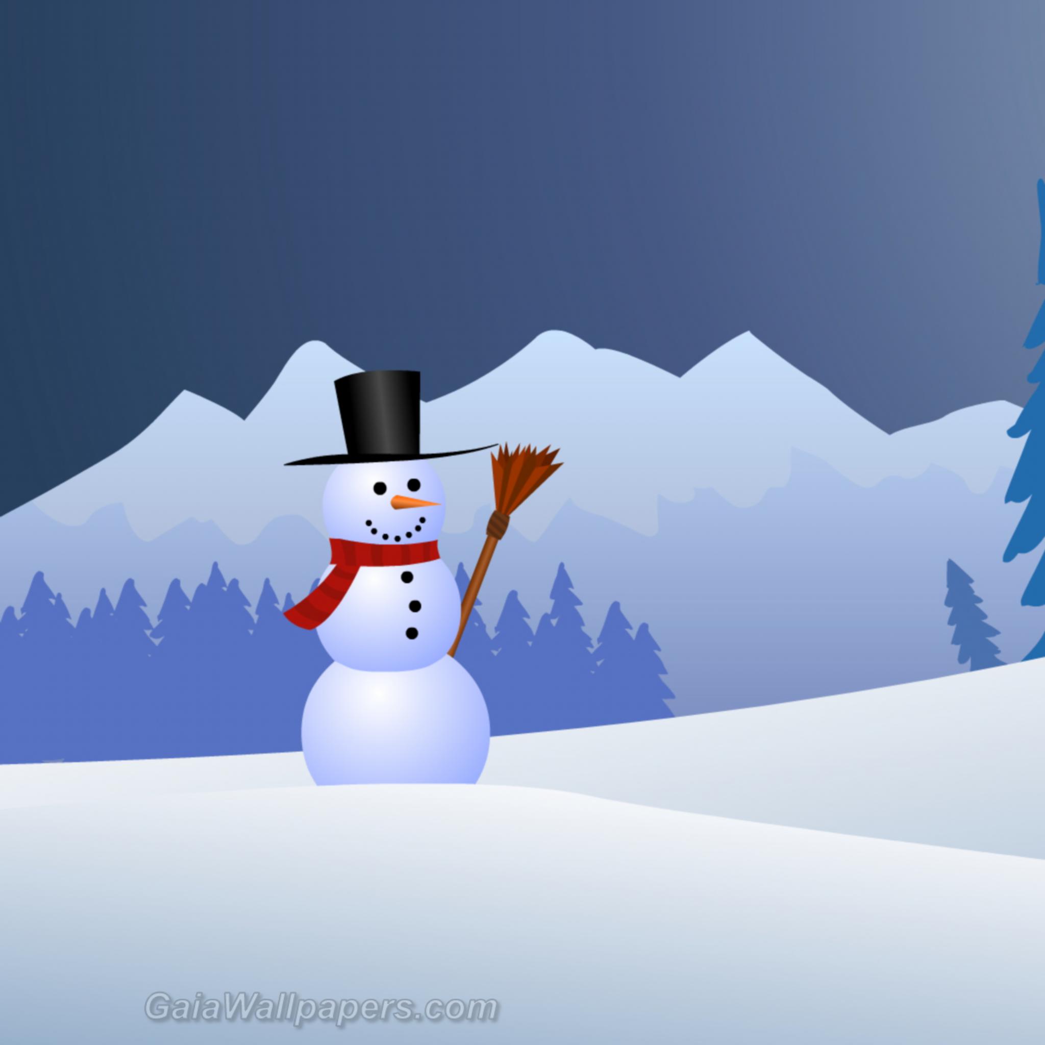 Jolly snowman in the countryside - Free desktop wallpapers