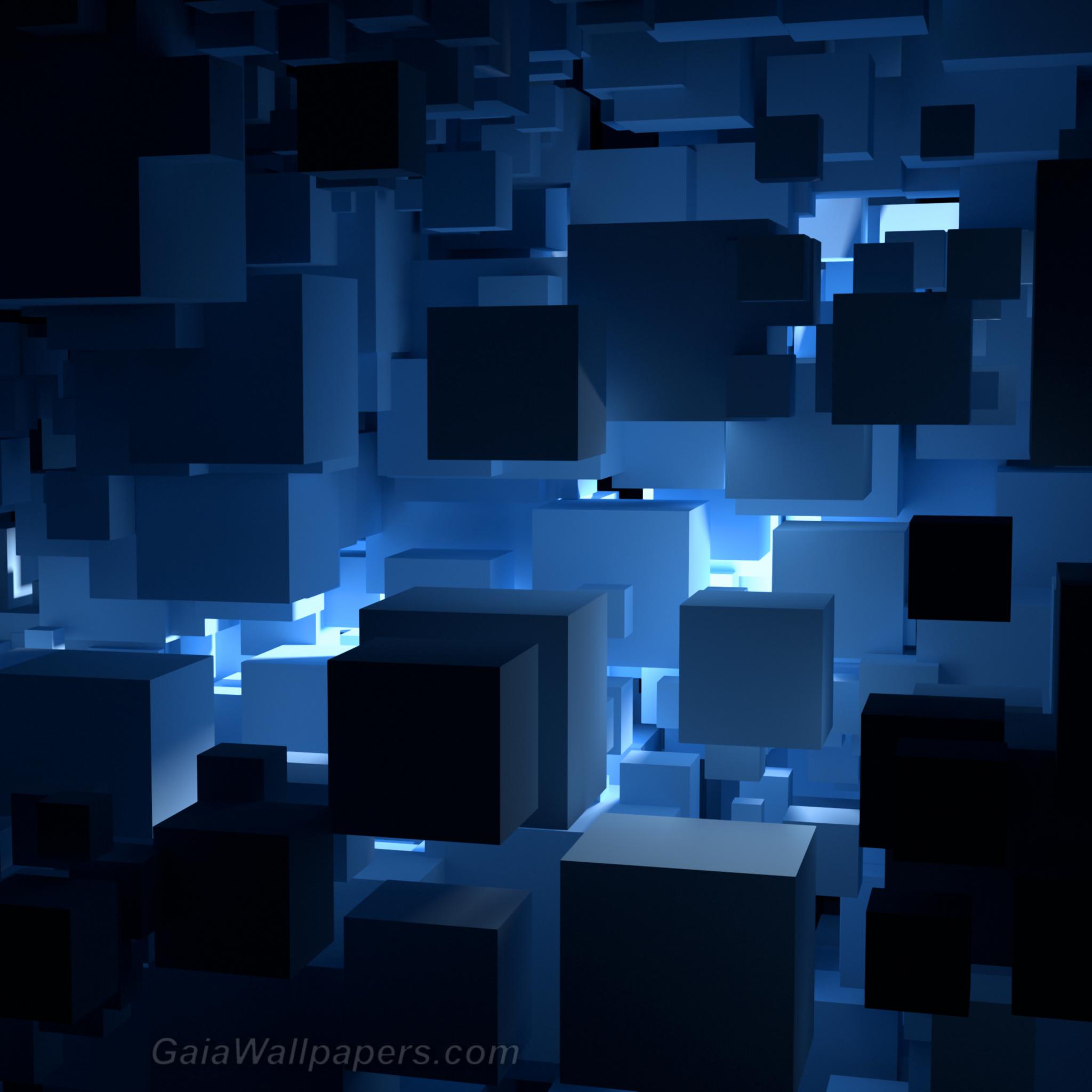 Virtual world of blue cubes - Free desktop wallpapers