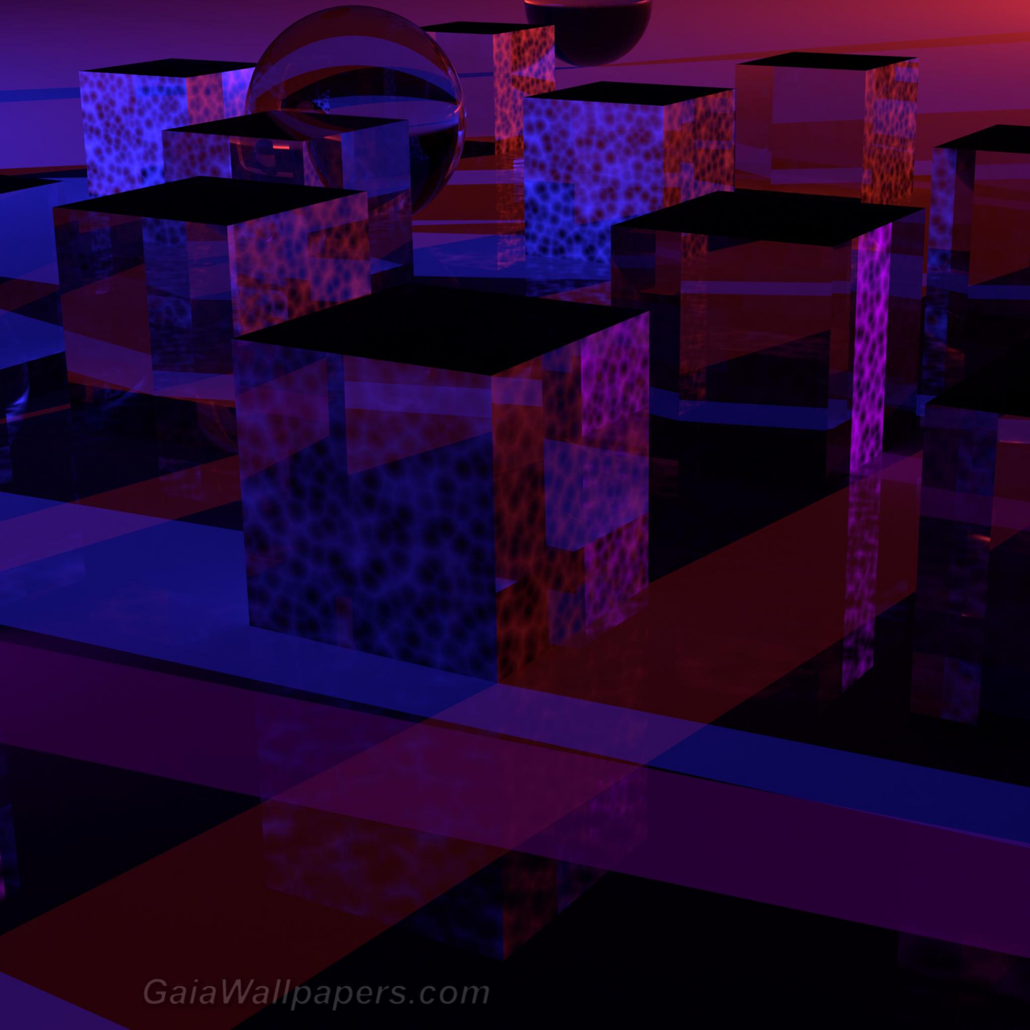 Glass and mirrors in the red and blue lights - Free desktop wallpapers
