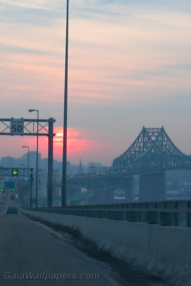 Driving on Pont Jacques-Cartier at sunset - Free desktop wallpapers