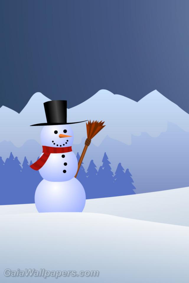 Jolly snowman in the countryside - Free desktop wallpapers
