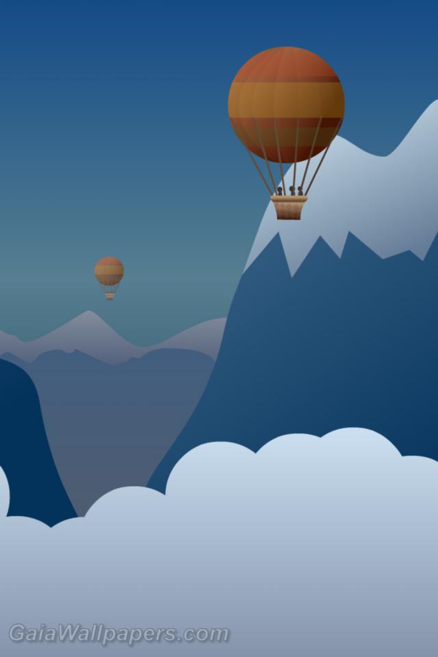 Imaginary balloon trip in the mountains - Free desktop wallpapers