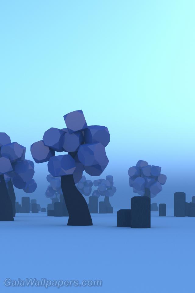 Terre des arbres violets dans le brouillard du matin - Fonds d'écran gratuits