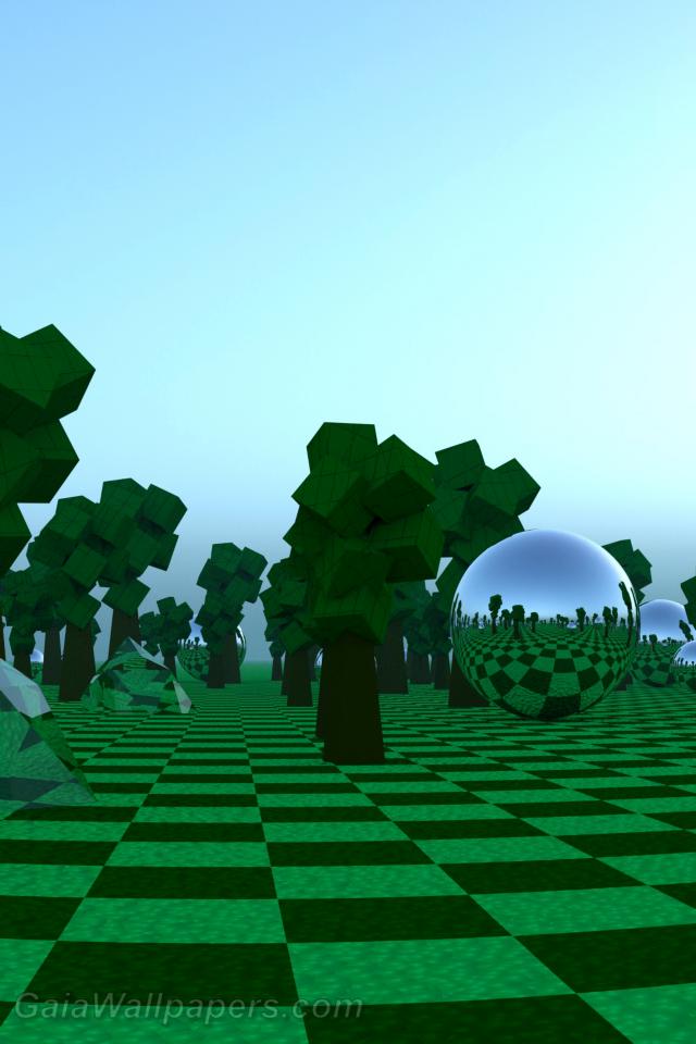 Green chessboard with synthetic forest - Free desktop wallpapers