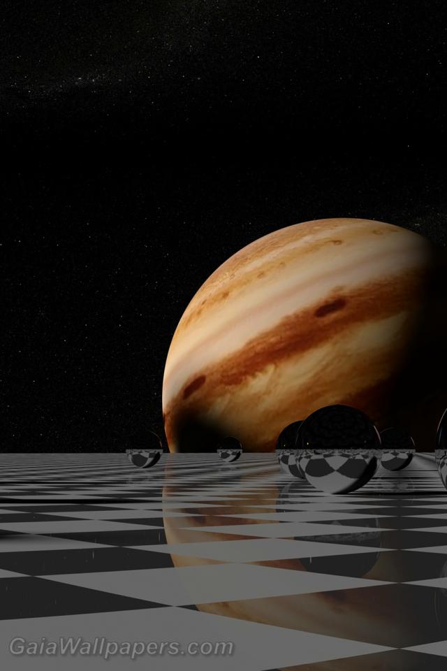 Small solar system reflecting on the chessboard - Free desktop wallpapers