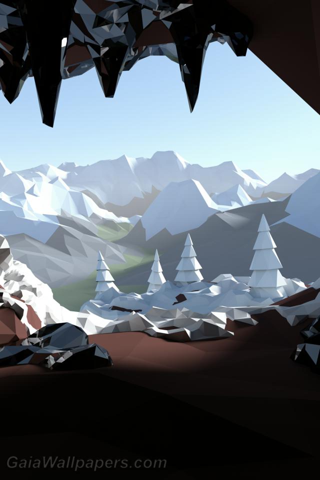 Vue sur la vallée à partir de la grotte sombre glacée - Fonds d'écran gratuits