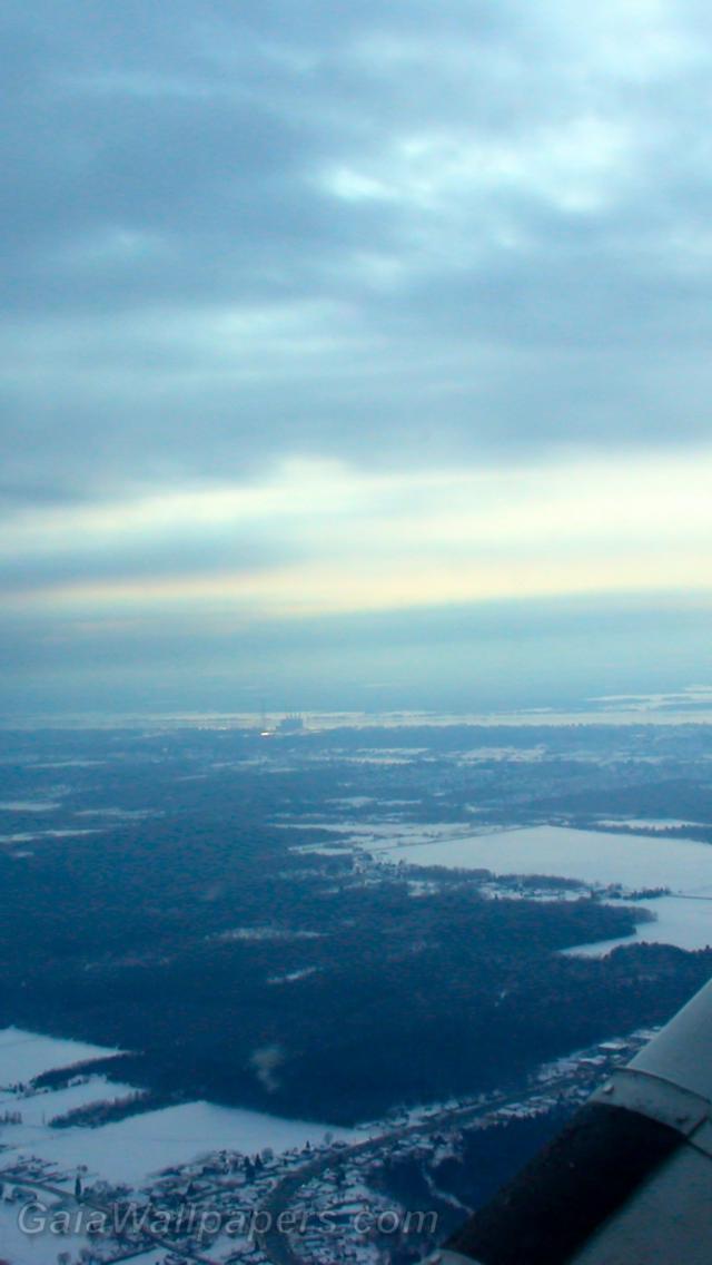 Sorel-Tracy dans l'horizon vu d'un Cessna au cours de l'hiver - Fonds d'écran gratuits