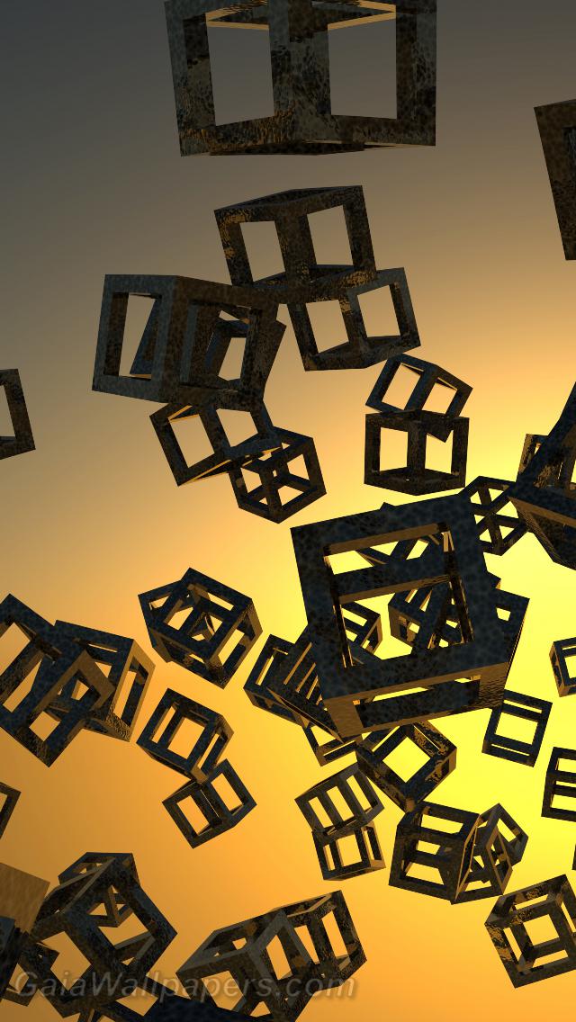 Structure de cubes dans un coucher de soleil virtuel - Fonds d'écran gratuits