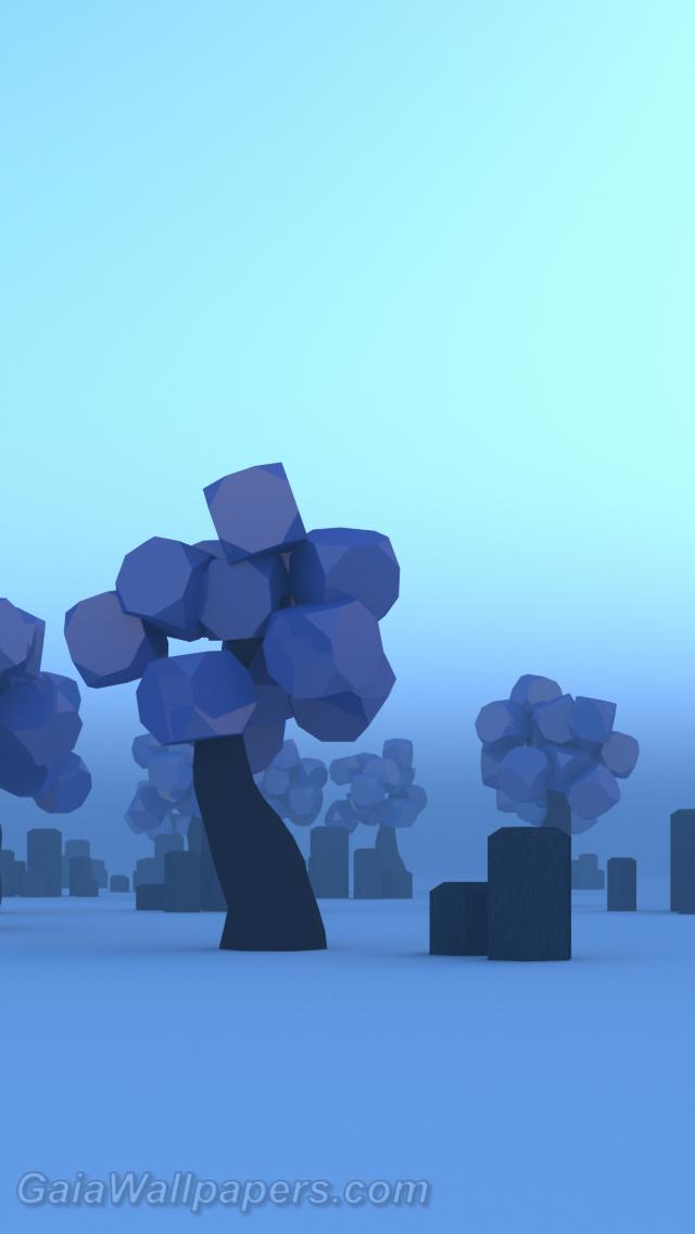 Purple trees land in the morning fog - Free desktop wallpapers