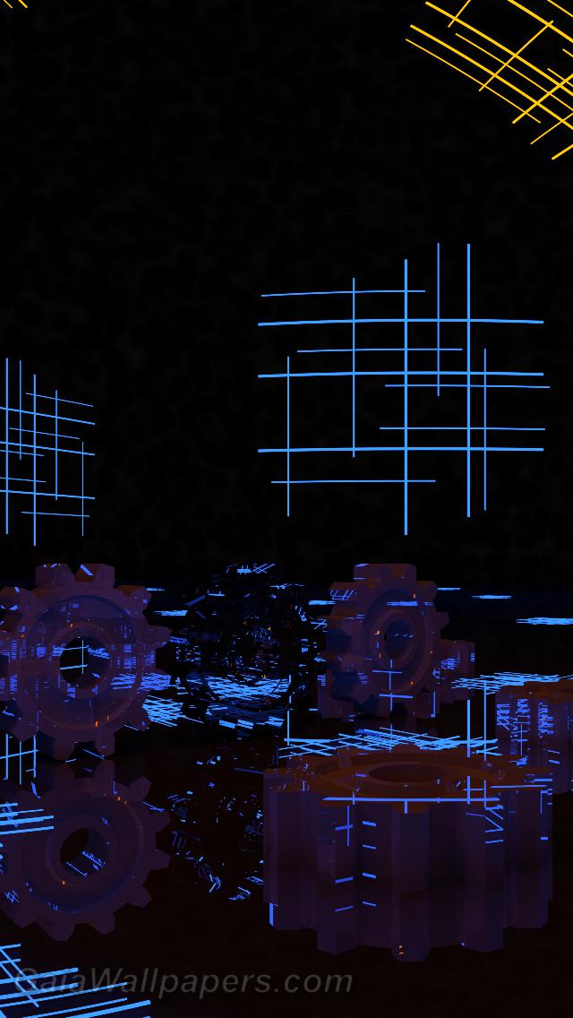Gears of light on the virtual grid - Free desktop wallpapers