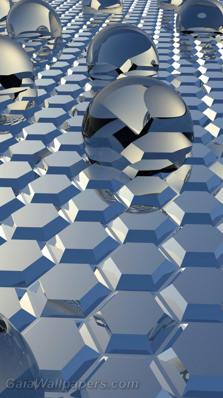 Sphères de verre sortant du miroir hexagonal - Fonds d'écran gratuits