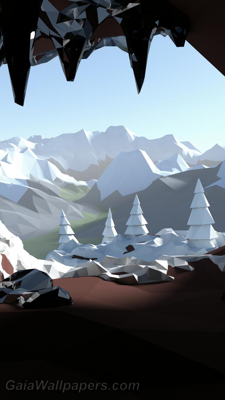 Vue sur la vallée à partir de la grotte sombre glacée - Fonds d'écran gratuits