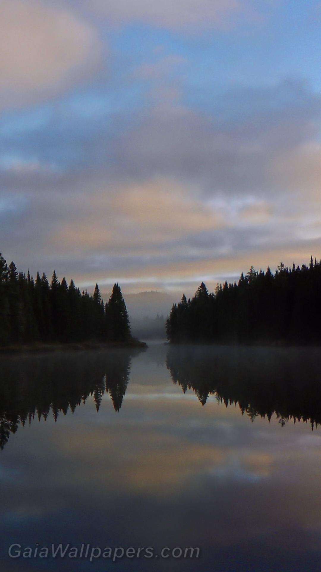 Lever du soleil dans la forêt se refletant sur un lac calme - Fonds d'écran gratuits