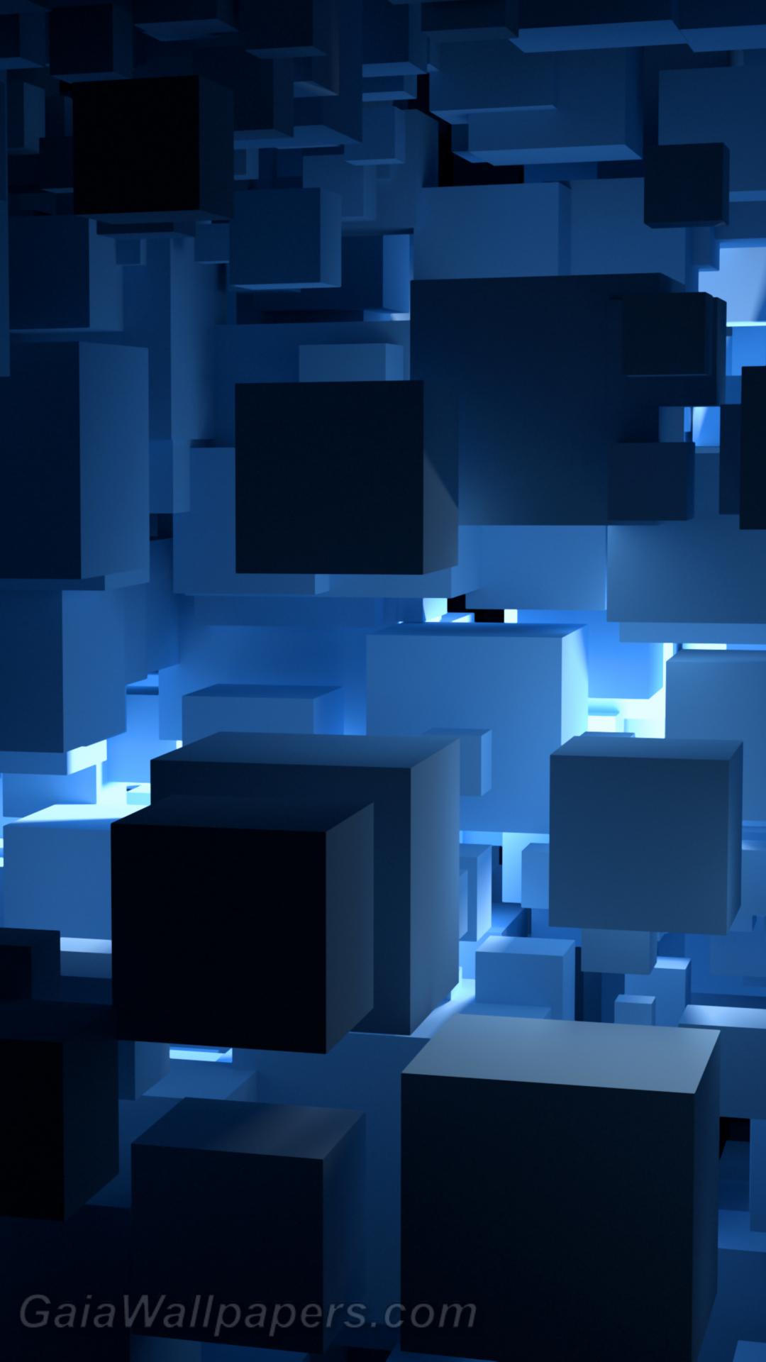 Virtual world of blue cubes - Free desktop wallpapers