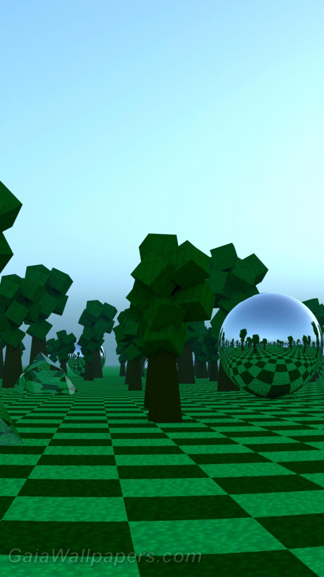 Green chessboard with synthetic forest - Free desktop wallpapers