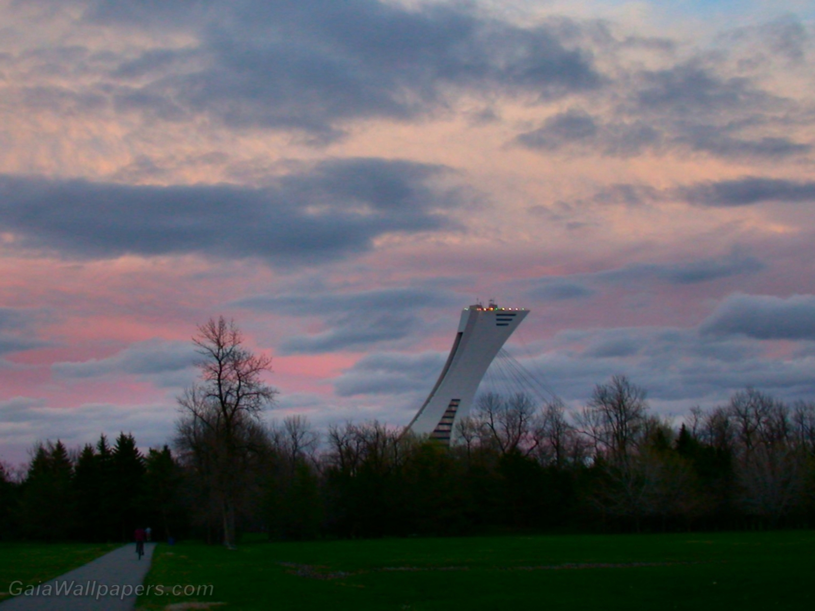 Olympic Stadium's tower seen from Maisonneuve Park - Free desktop wallpapers