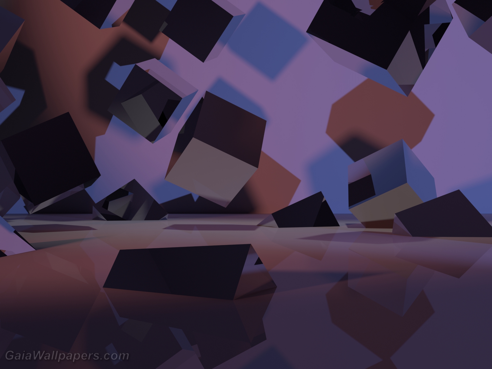 Reflective cubes in mixed purple lights - Free desktop wallpapers