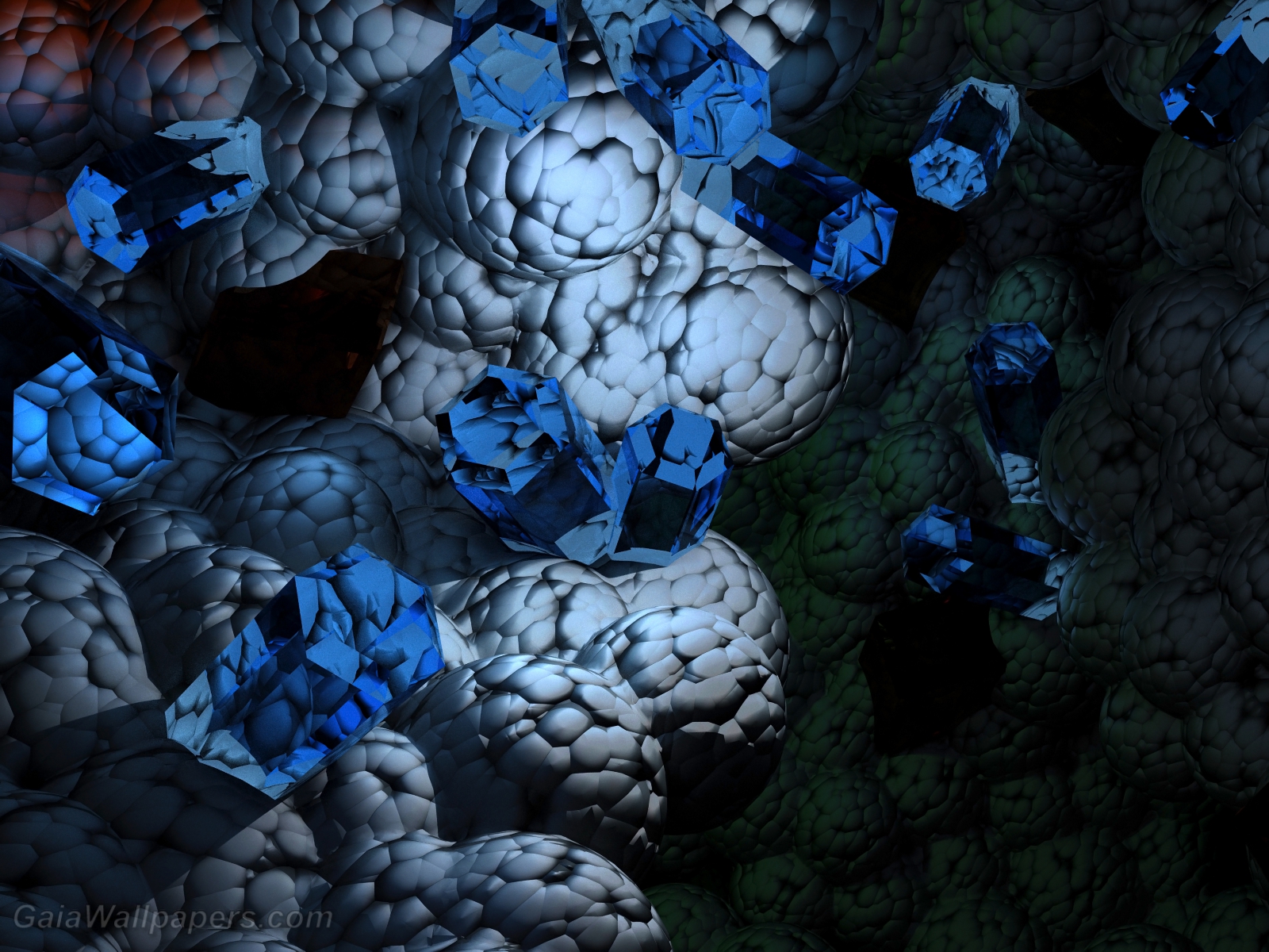 Glowing blue minerals in a metallic cavity - Free desktop wallpapers