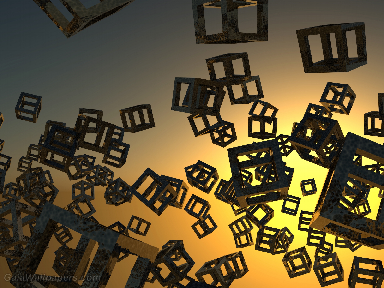 Cube structures in a virtual sunset - Free desktop wallpapers