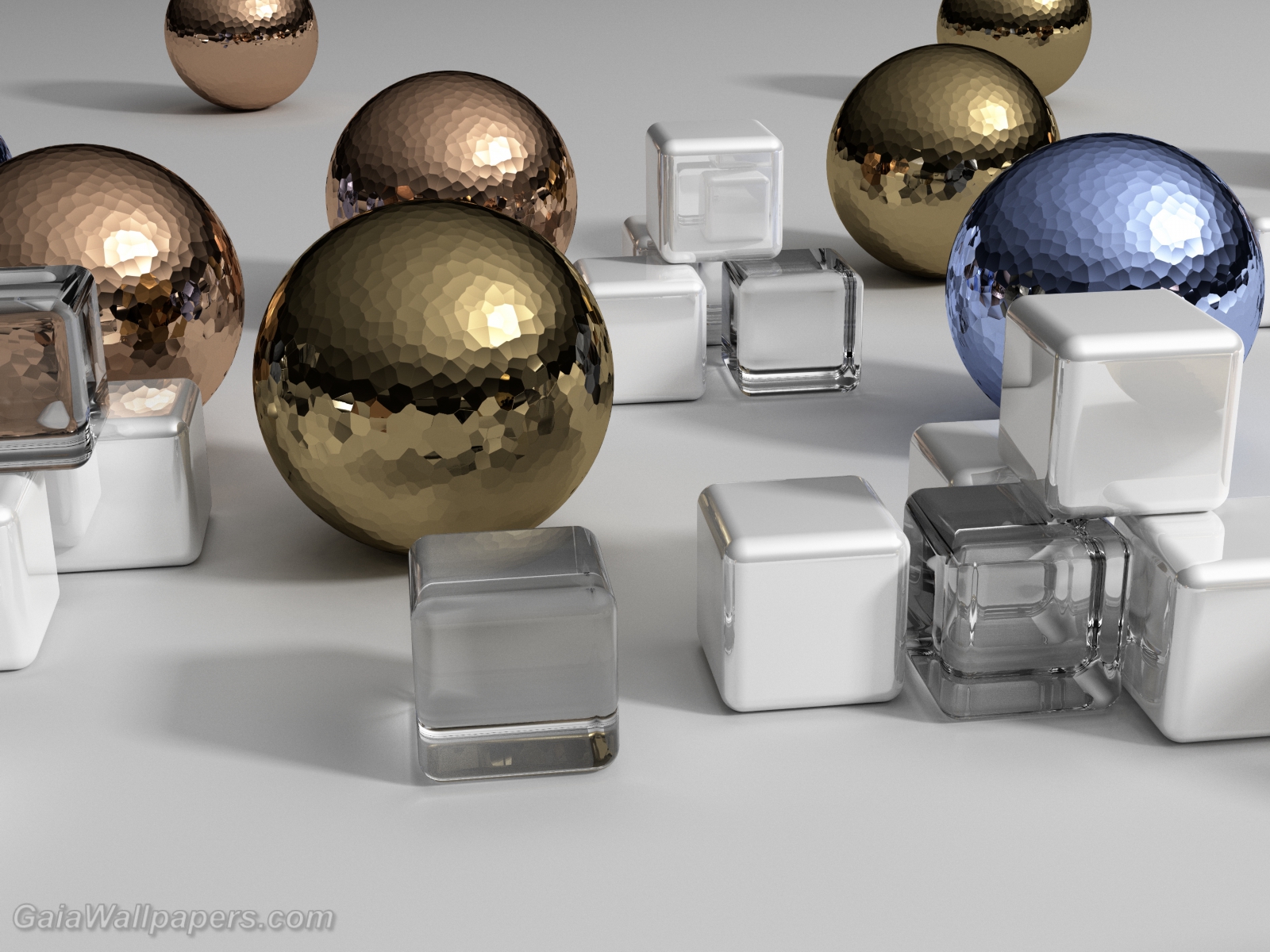 Metallic spheres in a virtual environment - Free desktop wallpapers