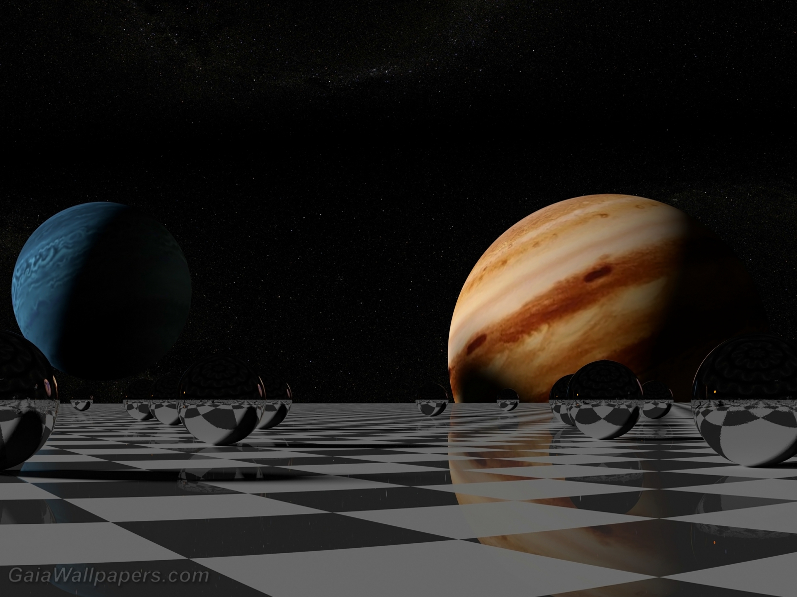 Small solar system reflecting on the chessboard - Free desktop wallpapers
