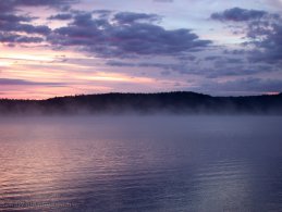 Lake Gagnon in the morning fog desktop wallpapers