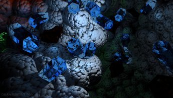 Glowing blue minerals in a metallic cavity desktop wallpapers